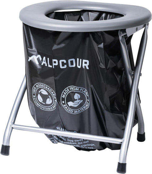 Commode Alpcour Portable Toilet Seat Compact Lightweight Indoor & Outdoor w/Built-In Bag Hooks & Travel Bag Heavy-Duty