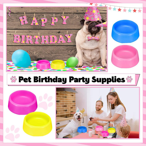 24 Pcs Puppy Dogs Birthday Party Supplies, Reusable Pet Plastic Bowls for Dog Cat Birthday, Blue, Rose, Red, Yellow,