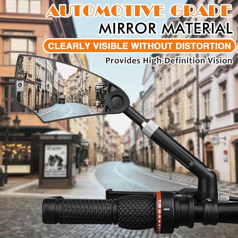 Retractable Bike Handlebar Rear View Mirrors 2 Pack - 360° Adjustable Anti-Glare Glass Lens for Bicycle