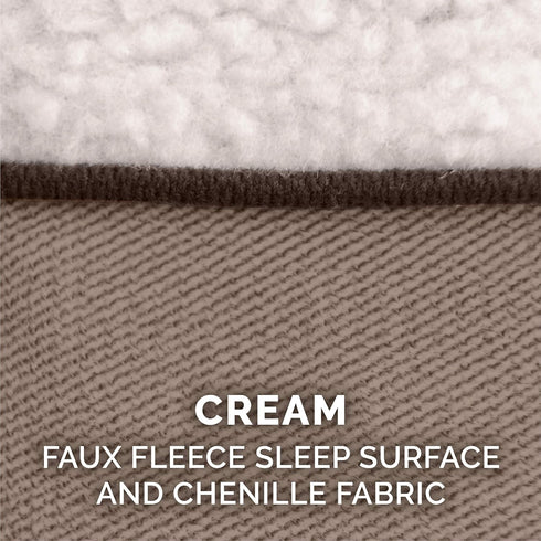 Furhaven Pillow Dog Bed for Medium/Small Dogs, Removable Bolsters & Washable Cover - Sherpa & Chenille Sofa - Cream,