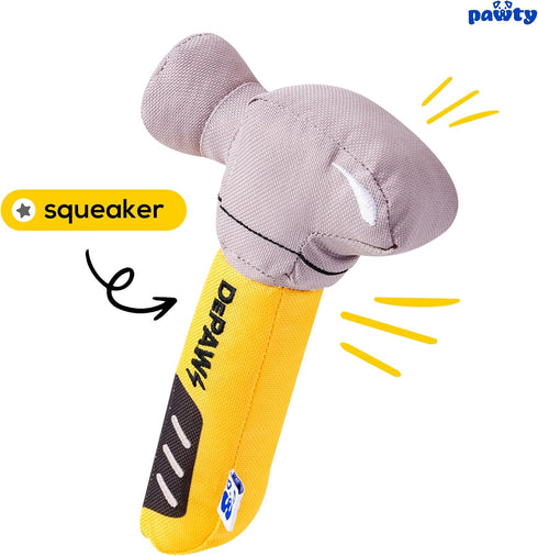 Hammer Hammer PAWTY Dog Toy - Interactive Plush Squeaky Toy with Squeaker - Funny Parody Tool Kit Enrichment Toy