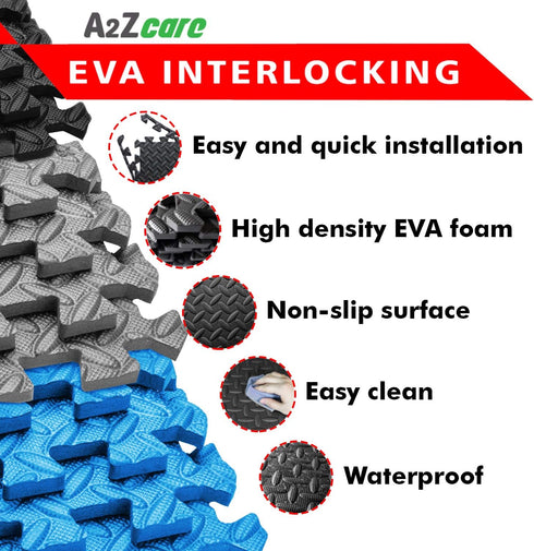 A2ZCARE Puzzle Exercise Mat with EVA Foam Interlocking Tiles - Interlocking Floor Mats for Gym Equipment - Ideal