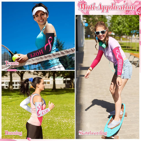 Xtinmee 20 Pairs Breast Cancer Awareness Compression Arm Sleeves, Pink Ribbon Cooling Arm Sleeves for Adult Youth