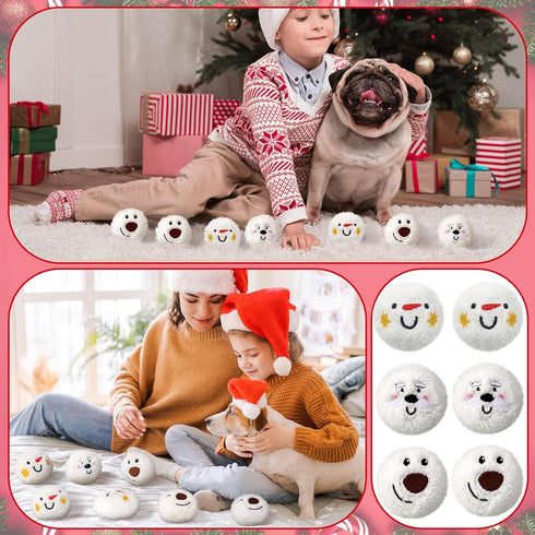 Syhood 60 Pcs Christmas Snowball Dog Toys - Plush Snowballs for Dogs - Indoor Outdoor Santa Elk Gifts for Small and