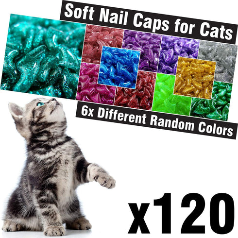 zetpo Glitter Cat Nail Caps, Cat Claw Covers with Adhesives and Applicators (6X Glitter | 120 pcs, M)