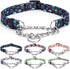 Martingale Collar, Training Dog Collar for No Pull Walking, Stainless Steel Chain Pet Collar, Flowers Design (L, Skull)