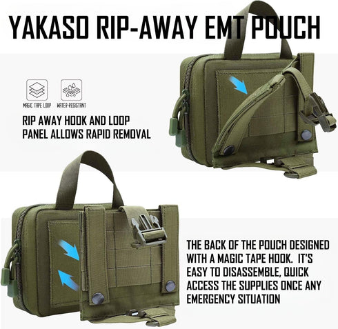 Tactical EMT Pouch IFAK Tear-Away Rip Away First Aid Kit Molle Medical Pouch for Outdoor, Hiking, Hunting Compact