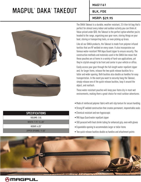 Magpul DAKA Takeout 3.5L Tactical Bag, Durable Water-Resistant Heavy Duty Zipper Pouch for All-Purpose Use