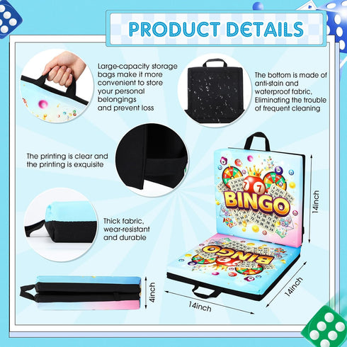 4" Thyle Bingo Jackpot Pattern Seat Cushion Extra Thick Double Seat Cushion with Strap & Handles Comfortable Folding