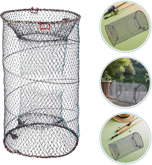 3pcs Abaodam Foldable Fishing Net Basket with Nylon Mesh, Minnow Trap Cage for Crawfish, Crab, Shrimp Portable