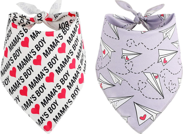 BoomBone Dog Valentines Day Bandana, 2 Pack Triangle Bibs for Medium and Large Dogs