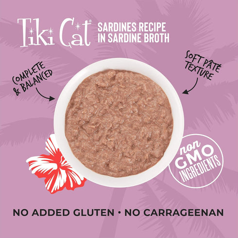 Tiki Cat Grill Pâté, Sardines, High-Protein, 100% Non-GMO Wet Cat Food for All Life Stages, 2.8 oz. Cans (Pack of 12)