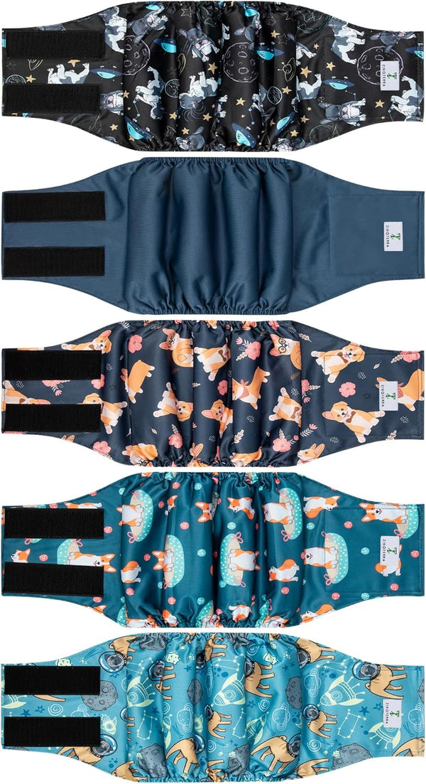 5 Pack Dog Diapers Male,Reusable Leakproof Pet Soft Dog Belly Band Wraps,High