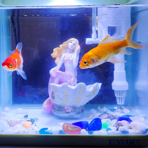 Mermaid Figurines Shell Aquarium Ornament, Resin Mediterranean Style Mermaid Princess Craft Statue
