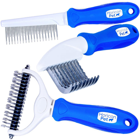 Ultimate Pet Dematting & Deshedding Set, 3 in 1 Grooming Tool Set, Dual Sided Rake, Dematting Razor Comb