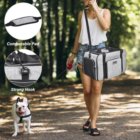 Soft-Sided Cat Carrier for Small Medium Cats and Puppies up to 16 Lbs, Airline Approved, Grey