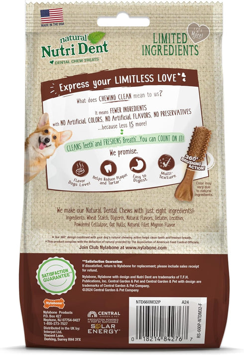 Nylabone Nutri Dent Dog Dental Chews, Filet Mignon Flavor, Mini, 32 Count