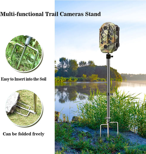 Trail & Game Camera Stand Mounts, Thick Foldable Stainless Steel Bracket, 360° Adjustable (2 Pack)