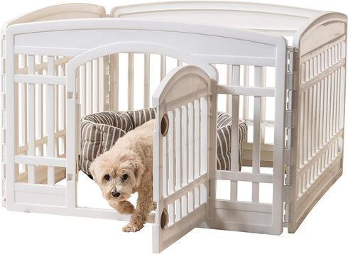 IRIS USA Dog Playpen, 4-Panel 24" Pet Playpen with Door, Indoor/Outdoor Customizable White