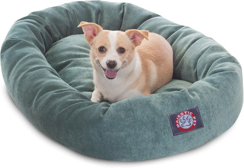 Majestic Pet 32 Inch Micro Velvet Calming Dog Bed, Washable Cozy Round Bed with Spine Support, Fluffy Donut (32x23x7