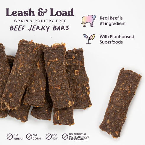 16 Oz Bundle x Joy Leash & Load Beef Jerky for Dogs - Bag, Natural Superfood - Corn, Poultry, Soy & Grain Free Beef Dog