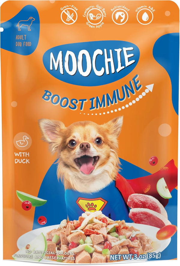 MOOCHIE Grain Free Wet Dog Food for Small Breed, Duck with Cranberry, 3 oz x 12 Pouches