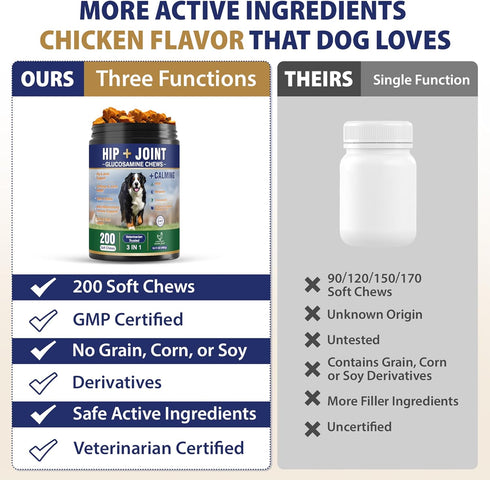 200 Omega3, Inflammatory Hip and Joint Supplement for Dogs Dog Calming Chews with Glucosamine, Chondroitin, Msm