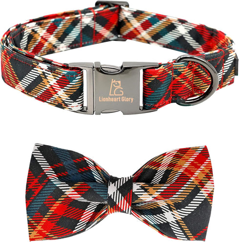 Lionheart Glory Christmas Dog Bow Collar - Adjustable Plaid Bow Tie Collar for Small Dogs, Pet Gift