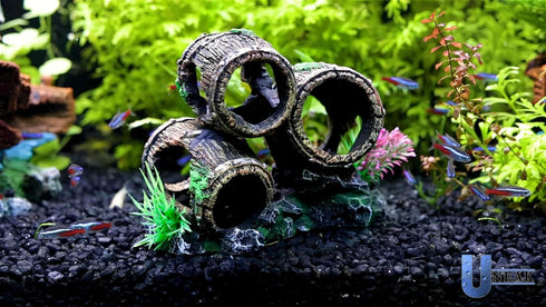 UNEAK Aquarium Decorations, Three Stacked Broken Barrels Ornament for Fish Tank Landscaping, Resin for