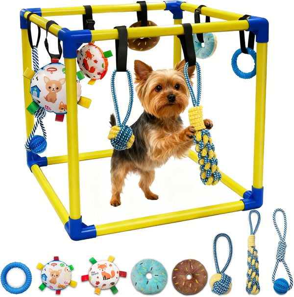 Bhyhok Puppy Play Gym with 8 Hanging Toys, Indoor Activity Gym for Small