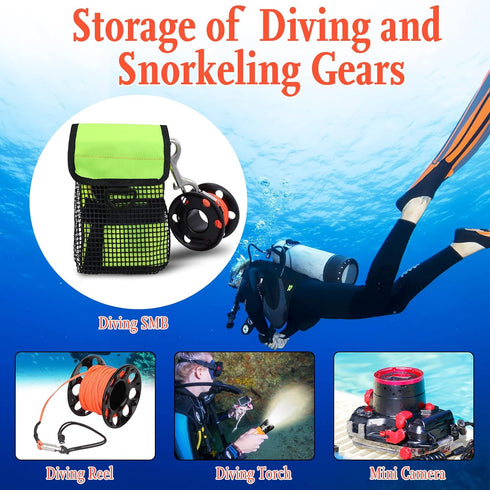 Scuba Diving Gear Bag, Finger Reel/SMB Safety Surface Marker Buoy Mesh Storage Pocket, Snorkeling Equipment Holder Carry Pouch