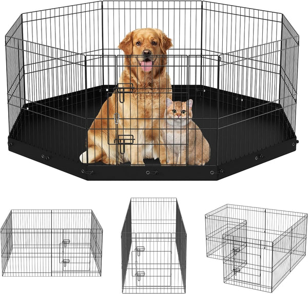VEVOR Foldable Metal Dog Exercise Pen, Pet Playpen Fence for Small & Medium Dogs, 24" H 8 Panels