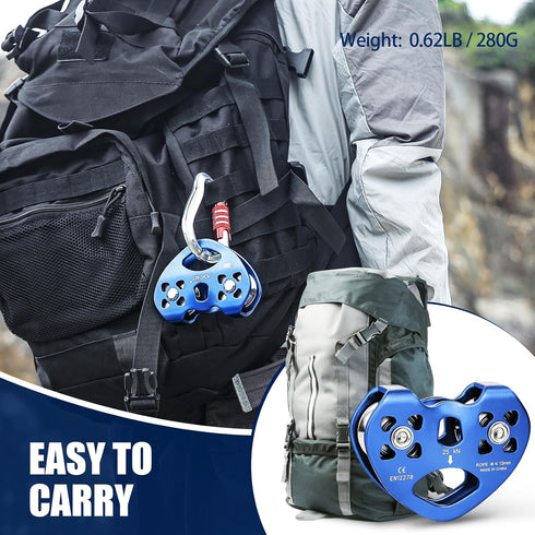 Zipline Pulley 25kn - Aluminum Stainless Steel Roller Double Tandem Trolley for 8-13mm Climbing Cable Rope