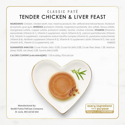 Pack (Pack 24) 3 Oz. Purina Fancy Feast Chicken and Beef Classic Pate Collection Grain Free Wet Cat Food Variety