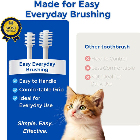 360 3EA MIND UP Cat Toothbrush with Cylinder Head, Brush Design for Cat Teeth Cleaning, Pet Toothbrush
