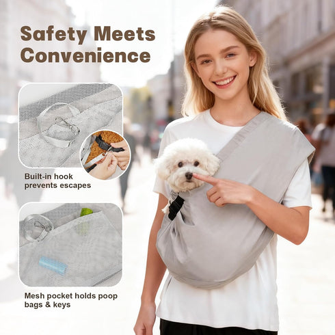 Pawfun Dog Carrier Sling for Small Dogs Cats- Hands Free Pet Sling Carrier with Mesh Lining Pocket & Safety Hook