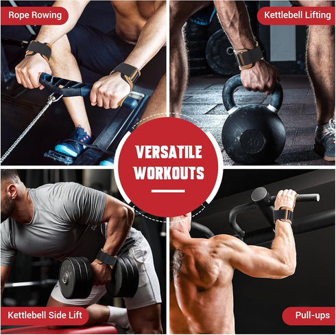 Weight Lifting Wrist Strap - Double Layer Leather Adjustable Neoprene Padded Gym Workout Lifting Hooks