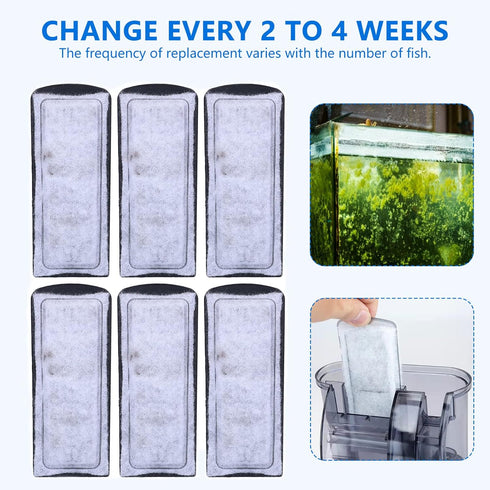 Fish Tank Filter Cartridge - 6Pcs Aquarium Filter Cotton Replacement, Wall Mounted Accessory Cartridge