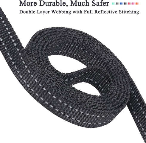 VIVAGLORY Traffic Handle Dog Leash, Two Padded Soft Handles, Strong Reflective & Metal Hook Training Lead - Black