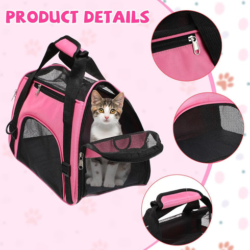 2 Pcs Soft Sided Pet Carrier, Airline Approved for Cats and Small Dogs, Portable Travel Bags (Pink, Purple)