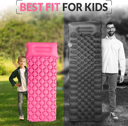 Kids Sleeping Pad for Camping and Sleepovers with Pillow, Inflatable Camping Mattress for Backpacking & Travel