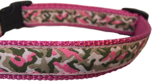 Preston Camouflage Dog Collar and Leash Set - Pink Camo on Pink Webbing (Large)