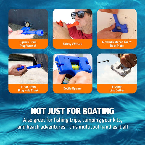 10-in-1 Boat Gadget Boat Tool - Must-Have Boat Accessory with Gas Cap Key, Fishing Line Cutter, Bottle Opener, Whistle