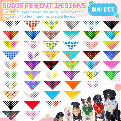 100 Sweetude Pcs Polka Dot Dog Bandanas Bulk Dog Triangle Scarf Pet Bibs Adjustable Cat Outfit Washable Cat Accessories