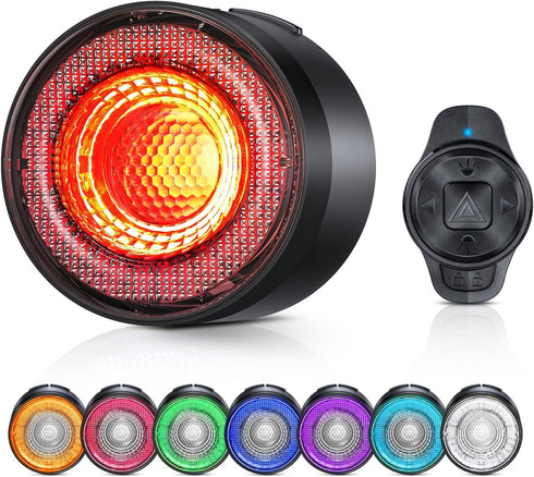ONVIAN Colorful Bike Tail Light with Turn Signals, USB Rechargeable, 15 Light Modes, 7 Colors, Waterproof Cycling Safety