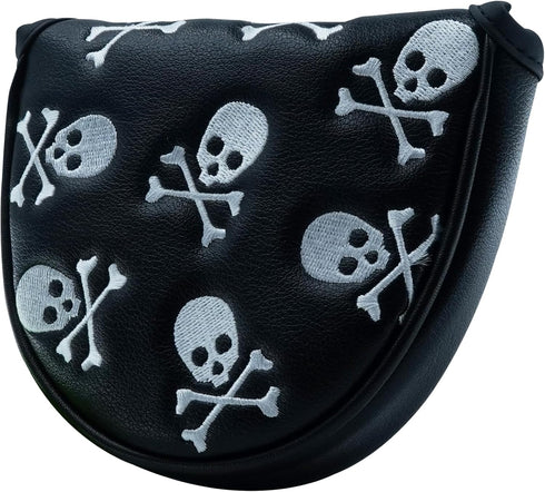 Golf Club Skull Skeleton Mallet Putter Cover, Magnetic Closure PU Leather Headcover