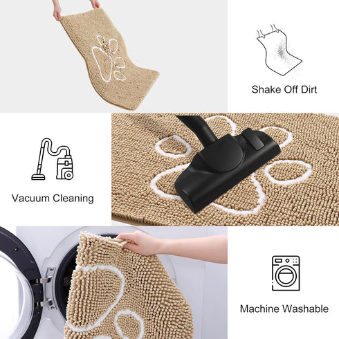 smiry Dog Door Mat for Muddy Paws, Absorbent Non-Slip Washable Mat, Quick Dry Chenille (48x30 Inches, Beige)