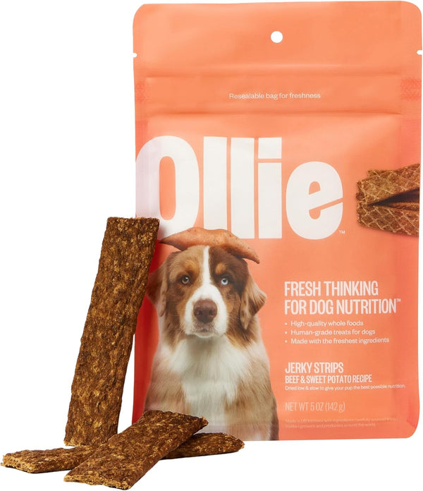 Ollie Beef and Sweet Potato Jerky Recipe Dog Treats - All Natural Healthy Dog Treats 5 Oz.