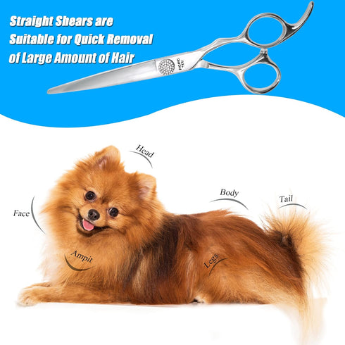 Professional Straight Dog Grooming Scissors, 440C Stainless Steel Polished Pet Hair Cutting Shears, 8''