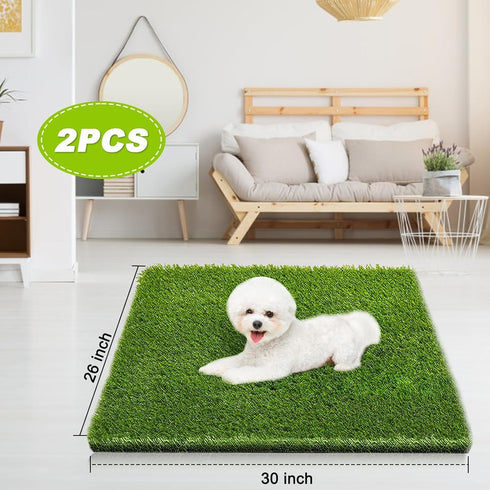 Fezep 2 Pack 26"x30" Dog Grass Pee Pads, Reusable Artificial Grass Turf Rug for Puppy & Cats, Washable Fake Grass Mat